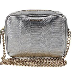 VICTORIA SECRET Silver Metallic Faux Snakeskin Camera Bag Crossbody Chain Strap